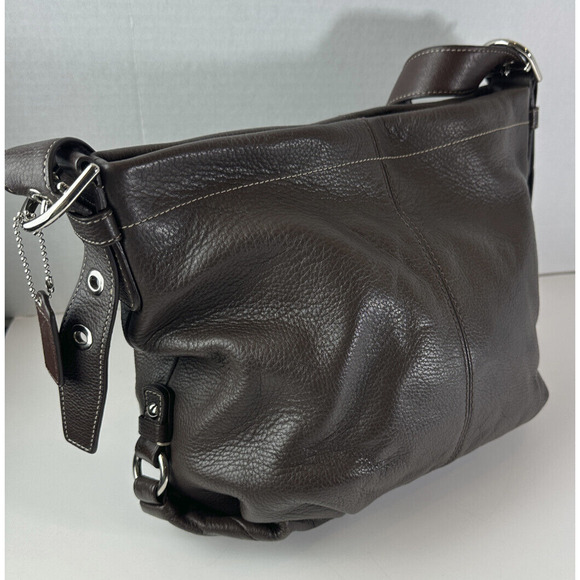 Coach Chocolate Brown Duffle Bucket Bag Pebbled Leather Shoulder Purse F15064 - Picture 8 of 16